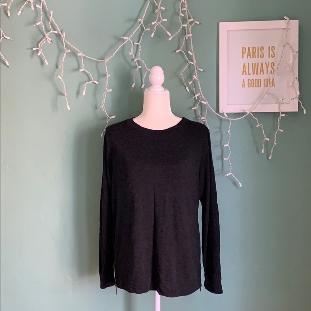 Dark Heather Grey Long Sleeve Top w/ Side Zippers